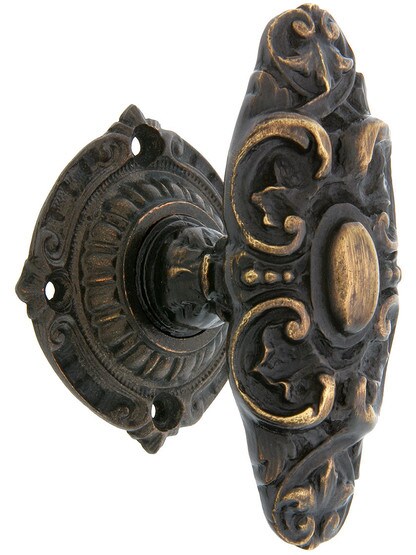 Queensway Cabinet Knob With Queensway Back Plate in Dark Brass.